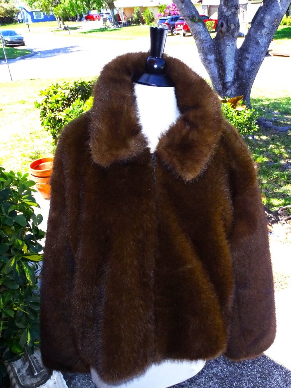 Chocolate Faux Fur SYLVIE Zip Jacket by Bardot Size L NWT